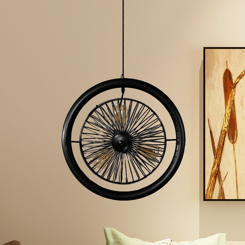 Brass/Black Finish Circle Cage Light Fixture Farmhouse Metal 3 Lights Kitchen Hanging Lamp with Fan Design Black Clearhalo 'Cast Iron' 'Ceiling Lights' 'Chandeliers' 'Industrial Chandeliers' 'Industrial' 'Metal' 'Middle Century Chandeliers' 'Rustic Chandeliers' 'Tiffany' Lighting' 612620
