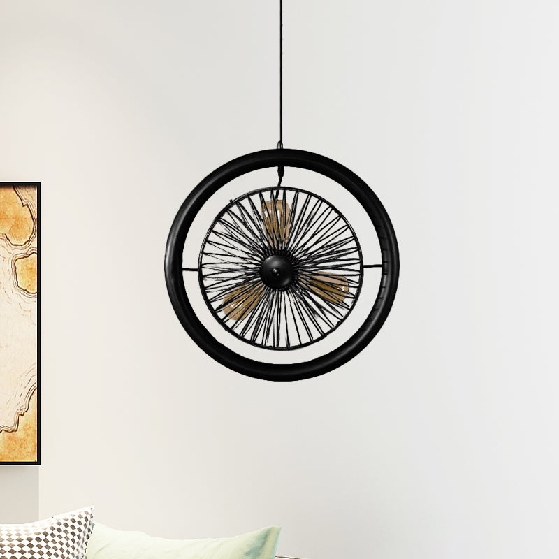 Brass/Black Finish Circle Cage Light Fixture Farmhouse Metal 3 Lights Kitchen Hanging Lamp with Fan Design Clearhalo 'Cast Iron' 'Ceiling Lights' 'Chandeliers' 'Industrial Chandeliers' 'Industrial' 'Metal' 'Middle Century Chandeliers' 'Rustic Chandeliers' 'Tiffany' Lighting' 612622