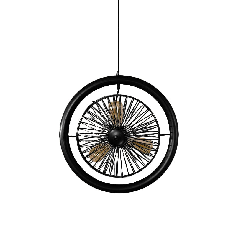 Brass/Black Finish Circle Cage Light Fixture Farmhouse Metal 3 Lights Kitchen Hanging Lamp with Fan Design Clearhalo 'Cast Iron' 'Ceiling Lights' 'Chandeliers' 'Industrial Chandeliers' 'Industrial' 'Metal' 'Middle Century Chandeliers' 'Rustic Chandeliers' 'Tiffany' Lighting' 612623
