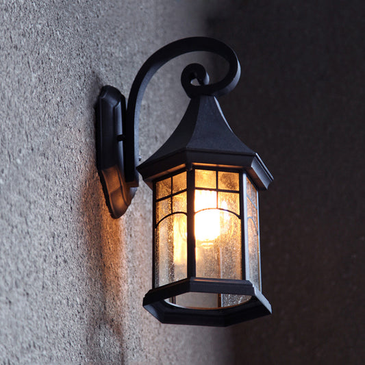 Seedy Glass Black Sconce Light Lantern 1-Light Rustic Wall Lamp Fixture for Porch Garden Clearhalo 'Art deco wall lights' 'Cast Iron' 'Glass' 'Industrial wall lights' 'Industrial' 'Middle century wall lights' 'Modern' 'Rustic wall lights' 'Tiffany' 'Traditional wall lights' 'Wall Lamps & Sconces' 'Wall Lights' Lighting' 612661
