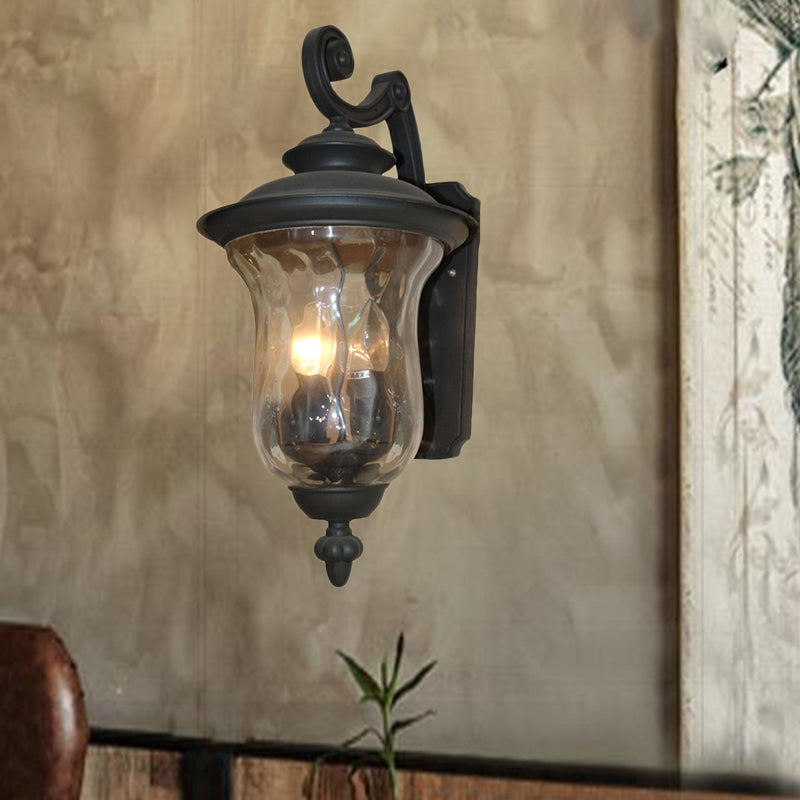 1 Bulb Urn Wall Mounted Light Fixture Industrial Black Water Glass Lighting for Outdoor Black Clearhalo 'Cast Iron' 'Glass' 'Industrial wall lights' 'Industrial' 'Middle century wall lights' 'Modern' 'Tiffany' 'Traditional wall lights' 'Wall Lamps & Sconces' 'Wall Lights' Lighting' 612669
