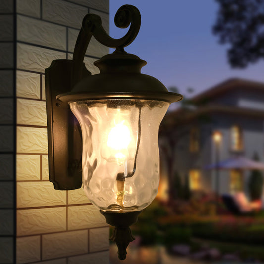 1 Bulb Urn Wall Mounted Light Fixture Industrial Black Water Glass Lighting for Outdoor Clearhalo 'Cast Iron' 'Glass' 'Industrial wall lights' 'Industrial' 'Middle century wall lights' 'Modern' 'Tiffany' 'Traditional wall lights' 'Wall Lamps & Sconces' 'Wall Lights' Lighting' 612670