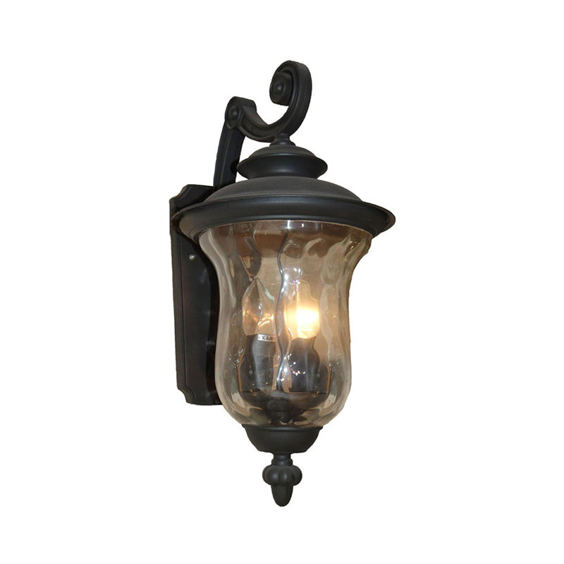 1 Bulb Urn Wall Mounted Light Fixture Industrial Black Water Glass Lighting for Outdoor Clearhalo 'Cast Iron' 'Glass' 'Industrial wall lights' 'Industrial' 'Middle century wall lights' 'Modern' 'Tiffany' 'Traditional wall lights' 'Wall Lamps & Sconces' 'Wall Lights' Lighting' 612672