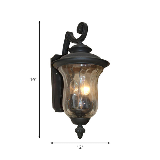 1 Bulb Urn Wall Mounted Light Fixture Industrial Black Water Glass Lighting for Outdoor Clearhalo 'Cast Iron' 'Glass' 'Industrial wall lights' 'Industrial' 'Middle century wall lights' 'Modern' 'Tiffany' 'Traditional wall lights' 'Wall Lamps & Sconces' 'Wall Lights' Lighting' 612673