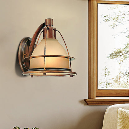 Bronze 1 Light Wall Light Sconce Warehouse Frosted Glass Dome Wall Mounted Lighting with Metal Frame Bronze Clearhalo 'Cast Iron' 'Glass' 'Industrial wall lights' 'Industrial' 'Middle century wall lights' 'Modern' 'Tiffany' 'Traditional wall lights' 'Wall Lamps & Sconces' 'Wall Lights' Lighting' 612694