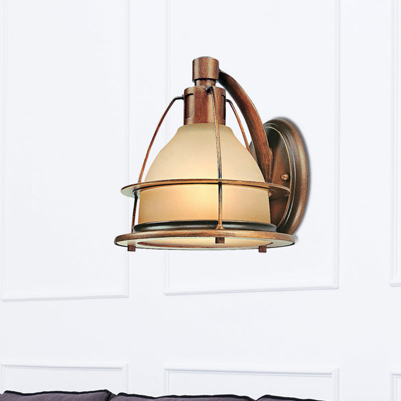 Bronze 1 Light Wall Light Sconce Warehouse Frosted Glass Dome Wall Mounted Lighting with Metal Frame Clearhalo 'Cast Iron' 'Glass' 'Industrial wall lights' 'Industrial' 'Middle century wall lights' 'Modern' 'Tiffany' 'Traditional wall lights' 'Wall Lamps & Sconces' 'Wall Lights' Lighting' 612696