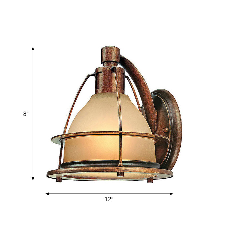 Bronze 1 Light Wall Light Sconce Warehouse Frosted Glass Dome Wall Mounted Lighting with Metal Frame Clearhalo 'Cast Iron' 'Glass' 'Industrial wall lights' 'Industrial' 'Middle century wall lights' 'Modern' 'Tiffany' 'Traditional wall lights' 'Wall Lamps & Sconces' 'Wall Lights' Lighting' 612698