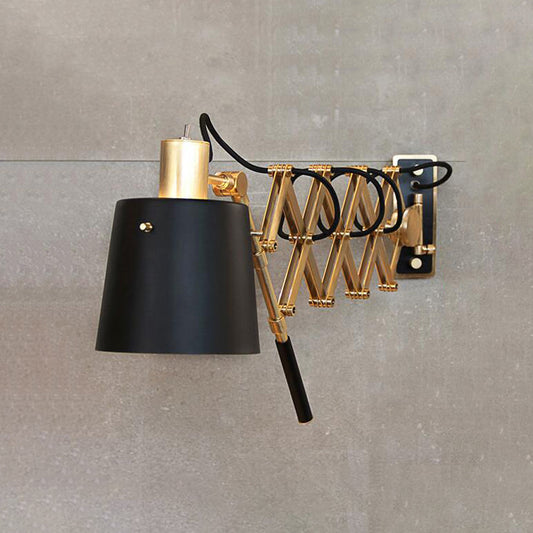 Barrel Shade Corridor Wall Lamp Retro Style Metallic 1 Head Extendable Wall Light Fixture in Black and Gold Clearhalo 'Cast Iron' 'Glass' 'Industrial' 'Modern wall lights' 'Modern' 'Tiffany' 'Traditional wall lights' 'Wall Lamps & Sconces' 'Wall Lights' Lighting' 612710