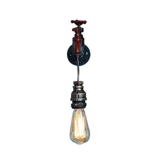 Steampunk Style Open Bulb Wall Hanging Light with Faucet 1 Light Iron Wall Mount Fixture in Bronze Clearhalo 'Art deco wall lights' 'Cast Iron' 'Glass' 'Industrial wall lights' 'Industrial' 'Middle century wall lights' 'Modern' 'Rustic wall lights' 'Tiffany' 'Traditional wall lights' 'Wall Lamps & Sconces' 'Wall Lights' Lighting' 612731