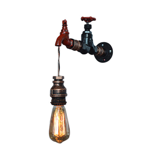 Steampunk Style Open Bulb Wall Hanging Light with Faucet 1 Light Iron Wall Mount Fixture in Bronze Clearhalo 'Art deco wall lights' 'Cast Iron' 'Glass' 'Industrial wall lights' 'Industrial' 'Middle century wall lights' 'Modern' 'Rustic wall lights' 'Tiffany' 'Traditional wall lights' 'Wall Lamps & Sconces' 'Wall Lights' Lighting' 612732
