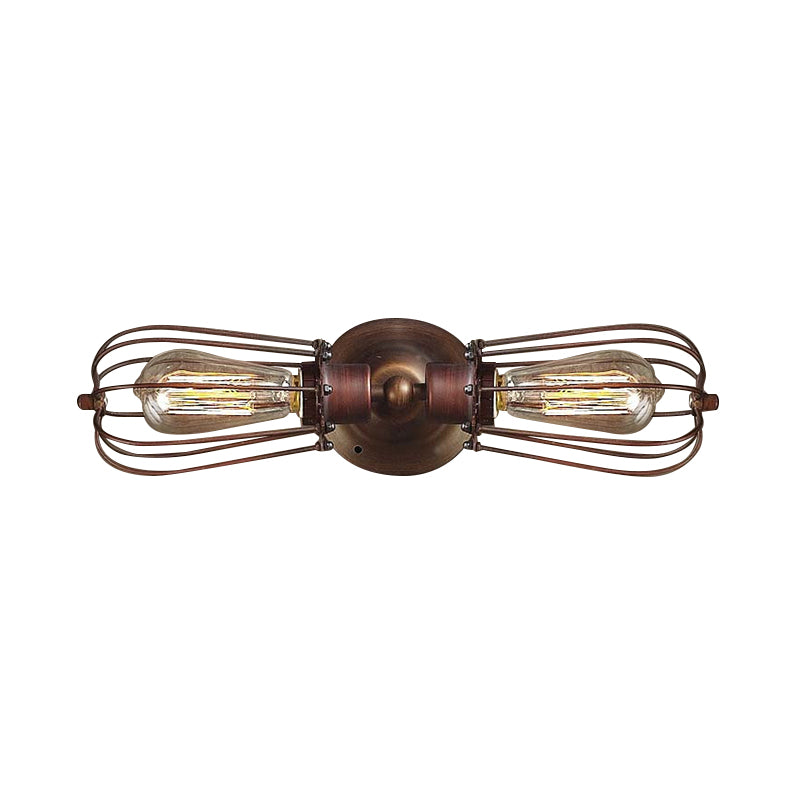 Black/Bronze Caged Sconce Light Antique Style Wrought Iron 2 Lights Mini Wall Lamp for Dining Room Clearhalo 'Art deco wall lights' 'Cast Iron' 'Glass' 'Industrial wall lights' 'Industrial' 'Middle century wall lights' 'Modern wall lights' 'Modern' 'Rustic wall lights' 'Tiffany' 'Traditional wall lights' 'Wall Lamps & Sconces' 'Wall Lights' Lighting' 612755
