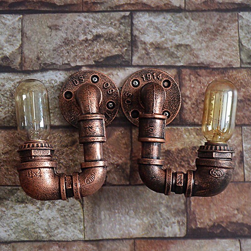 1 Light Wall Mount Light Rustic Stylish Plumbing Pipe Metal Wall Lighting with Exposed Bulb in Weathered Copper Clearhalo 'Art deco wall lights' 'Cast Iron' 'Glass' 'Industrial wall lights' 'Industrial' 'Middle century wall lights' 'Modern' 'Rustic wall lights' 'Tiffany' 'Traditional wall lights' 'Wall Lamps & Sconces' 'Wall Lights' Lighting' 612781