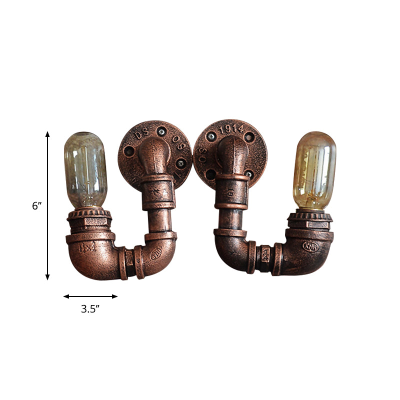 1 Light Wall Mount Light Rustic Stylish Plumbing Pipe Metal Wall Lighting with Exposed Bulb in Weathered Copper Clearhalo 'Art deco wall lights' 'Cast Iron' 'Glass' 'Industrial wall lights' 'Industrial' 'Middle century wall lights' 'Modern' 'Rustic wall lights' 'Tiffany' 'Traditional wall lights' 'Wall Lamps & Sconces' 'Wall Lights' Lighting' 612783