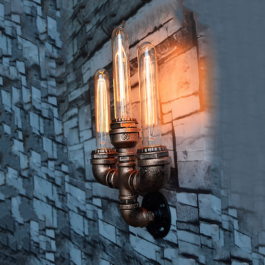 Metallic Pipe Wall Lighting with Open Bulb Vintage 1/2/3-Head Dining Table Wall Sconce in Antique Copper Clearhalo 'Art deco wall lights' 'Cast Iron' 'Glass' 'Industrial wall lights' 'Industrial' 'Middle century wall lights' 'Modern' 'Rustic wall lights' 'Tiffany' 'Traditional wall lights' 'Wall Lamps & Sconces' 'Wall Lights' Lighting' 612785