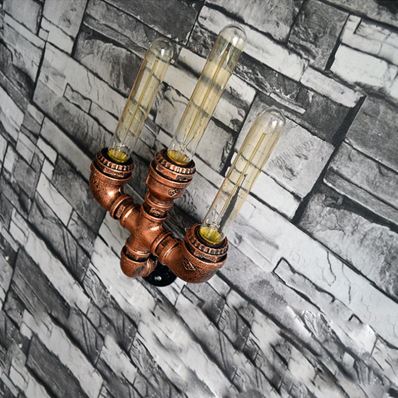 Metallic Pipe Wall Lighting with Open Bulb Vintage 1/2/3-Head Dining Table Wall Sconce in Antique Copper Clearhalo 'Art deco wall lights' 'Cast Iron' 'Glass' 'Industrial wall lights' 'Industrial' 'Middle century wall lights' 'Modern' 'Rustic wall lights' 'Tiffany' 'Traditional wall lights' 'Wall Lamps & Sconces' 'Wall Lights' Lighting' 612786