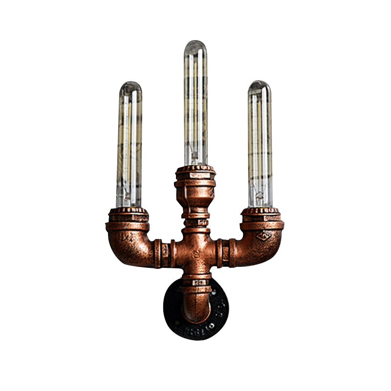 Metallic Pipe Wall Lighting with Open Bulb Vintage 1/2/3-Head Dining Table Wall Sconce in Antique Copper Clearhalo 'Art deco wall lights' 'Cast Iron' 'Glass' 'Industrial wall lights' 'Industrial' 'Middle century wall lights' 'Modern' 'Rustic wall lights' 'Tiffany' 'Traditional wall lights' 'Wall Lamps & Sconces' 'Wall Lights' Lighting' 612787