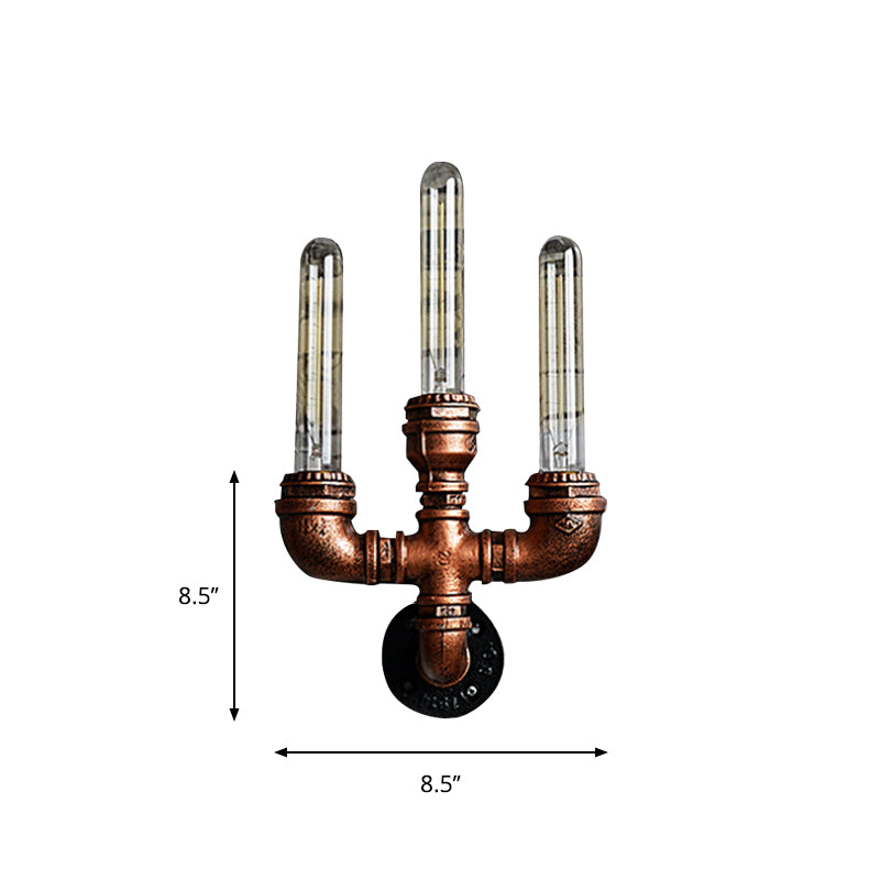 Metallic Pipe Wall Lighting with Open Bulb Vintage 1/2/3-Head Dining Table Wall Sconce in Antique Copper Clearhalo 'Art deco wall lights' 'Cast Iron' 'Glass' 'Industrial wall lights' 'Industrial' 'Middle century wall lights' 'Modern' 'Rustic wall lights' 'Tiffany' 'Traditional wall lights' 'Wall Lamps & Sconces' 'Wall Lights' Lighting' 612788