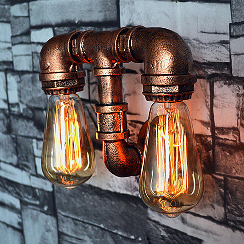Metallic Pipe Wall Lighting with Open Bulb Vintage 1/2/3-Head Dining Table Wall Sconce in Antique Copper 2.0 Weathered Copper Clearhalo 'Art deco wall lights' 'Cast Iron' 'Glass' 'Industrial wall lights' 'Industrial' 'Middle century wall lights' 'Modern' 'Rustic wall lights' 'Tiffany' 'Traditional wall lights' 'Wall Lamps & Sconces' 'Wall Lights' Lighting' 612789