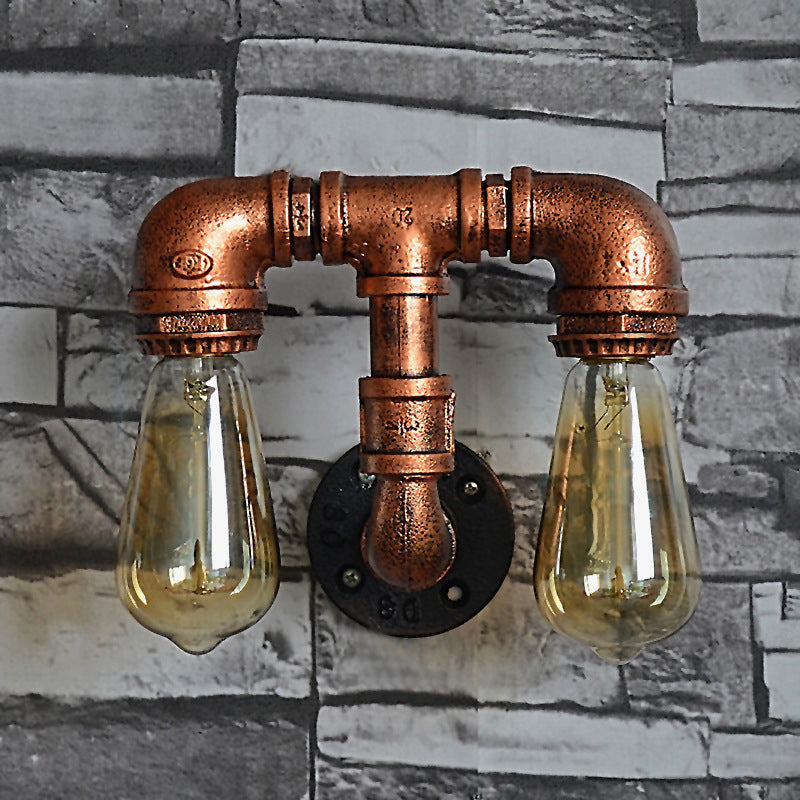 Metallic Pipe Wall Lighting with Open Bulb Vintage 1/2/3-Head Dining Table Wall Sconce in Antique Copper Clearhalo 'Art deco wall lights' 'Cast Iron' 'Glass' 'Industrial wall lights' 'Industrial' 'Middle century wall lights' 'Modern' 'Rustic wall lights' 'Tiffany' 'Traditional wall lights' 'Wall Lamps & Sconces' 'Wall Lights' Lighting' 612790
