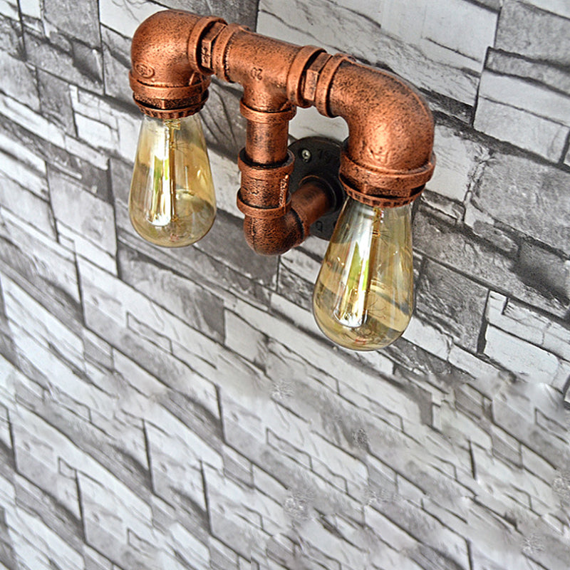 Metallic Pipe Wall Lighting with Open Bulb Vintage 1/2/3-Head Dining Table Wall Sconce in Antique Copper Clearhalo 'Art deco wall lights' 'Cast Iron' 'Glass' 'Industrial wall lights' 'Industrial' 'Middle century wall lights' 'Modern' 'Rustic wall lights' 'Tiffany' 'Traditional wall lights' 'Wall Lamps & Sconces' 'Wall Lights' Lighting' 612791