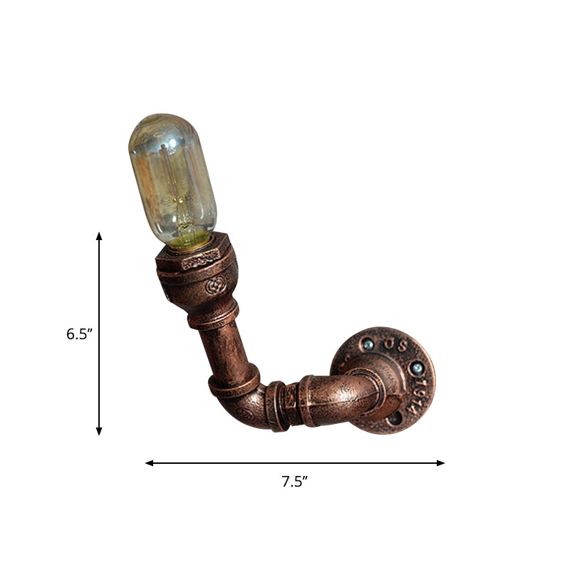 Metallic Pipe Wall Lighting with Open Bulb Vintage 1/2/3-Head Dining Table Wall Sconce in Antique Copper Clearhalo 'Art deco wall lights' 'Cast Iron' 'Glass' 'Industrial wall lights' 'Industrial' 'Middle century wall lights' 'Modern' 'Rustic wall lights' 'Tiffany' 'Traditional wall lights' 'Wall Lamps & Sconces' 'Wall Lights' Lighting' 612798