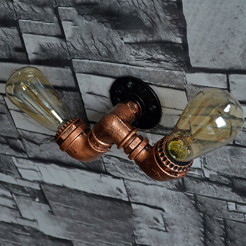 Copper Finish 2 Bulbs Wall Mount Light Rustic Stylish Metal Water Pipe Wall Sconce for Living Room Clearhalo 'Art deco wall lights' 'Cast Iron' 'Glass' 'Industrial wall lights' 'Industrial' 'Middle century wall lights' 'Modern' 'Rustic wall lights' 'Tiffany' 'Traditional wall lights' 'Wall Lamps & Sconces' 'Wall Lights' Lighting' 612800