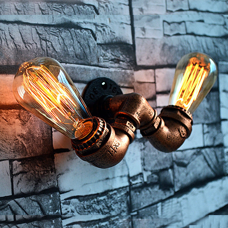 Copper Finish 2 Bulbs Wall Mount Light Rustic Stylish Metal Water Pipe Wall Sconce for Living Room Clearhalo 'Art deco wall lights' 'Cast Iron' 'Glass' 'Industrial wall lights' 'Industrial' 'Middle century wall lights' 'Modern' 'Rustic wall lights' 'Tiffany' 'Traditional wall lights' 'Wall Lamps & Sconces' 'Wall Lights' Lighting' 612801