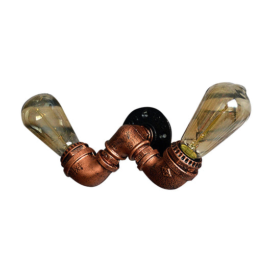 Copper Finish 2 Bulbs Wall Mount Light Rustic Stylish Metal Water Pipe Wall Sconce for Living Room Clearhalo 'Art deco wall lights' 'Cast Iron' 'Glass' 'Industrial wall lights' 'Industrial' 'Middle century wall lights' 'Modern' 'Rustic wall lights' 'Tiffany' 'Traditional wall lights' 'Wall Lamps & Sconces' 'Wall Lights' Lighting' 612802