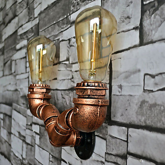 Copper Finish 2 Bulbs Wall Mount Light Rustic Stylish Metal Water Pipe Wall Sconce for Living Room Clearhalo 'Art deco wall lights' 'Cast Iron' 'Glass' 'Industrial wall lights' 'Industrial' 'Middle century wall lights' 'Modern' 'Rustic wall lights' 'Tiffany' 'Traditional wall lights' 'Wall Lamps & Sconces' 'Wall Lights' Lighting' 612805