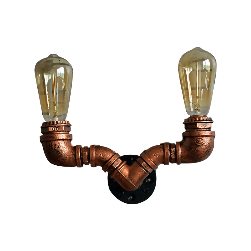 Copper Finish 2 Bulbs Wall Mount Light Rustic Stylish Metal Water Pipe Wall Sconce for Living Room Clearhalo 'Art deco wall lights' 'Cast Iron' 'Glass' 'Industrial wall lights' 'Industrial' 'Middle century wall lights' 'Modern' 'Rustic wall lights' 'Tiffany' 'Traditional wall lights' 'Wall Lamps & Sconces' 'Wall Lights' Lighting' 612807