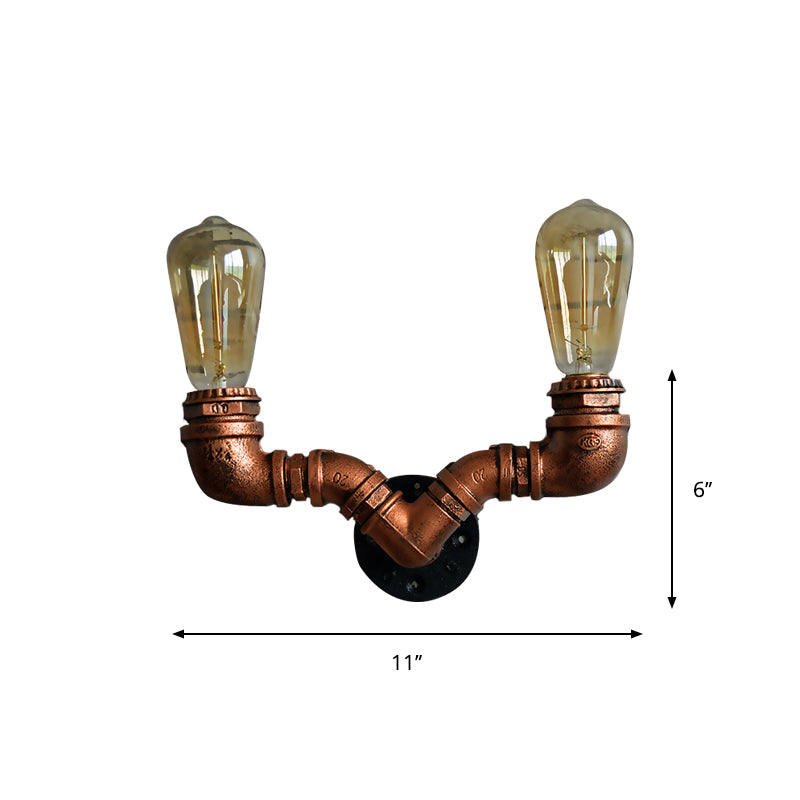 Copper Finish 2 Bulbs Wall Mount Light Rustic Stylish Metal Water Pipe Wall Sconce for Living Room Clearhalo 'Art deco wall lights' 'Cast Iron' 'Glass' 'Industrial wall lights' 'Industrial' 'Middle century wall lights' 'Modern' 'Rustic wall lights' 'Tiffany' 'Traditional wall lights' 'Wall Lamps & Sconces' 'Wall Lights' Lighting' 612808