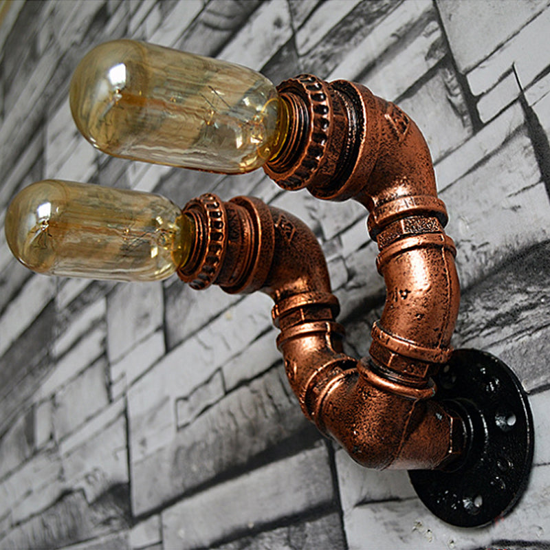 Copper Finish 2 Bulbs Wall Mount Light Rustic Stylish Metal Water Pipe Wall Sconce for Living Room Clearhalo 'Art deco wall lights' 'Cast Iron' 'Glass' 'Industrial wall lights' 'Industrial' 'Middle century wall lights' 'Modern' 'Rustic wall lights' 'Tiffany' 'Traditional wall lights' 'Wall Lamps & Sconces' 'Wall Lights' Lighting' 612810