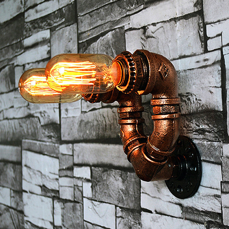 Copper Finish 2 Bulbs Wall Mount Light Rustic Stylish Metal Water Pipe Wall Sconce for Living Room Clearhalo 'Art deco wall lights' 'Cast Iron' 'Glass' 'Industrial wall lights' 'Industrial' 'Middle century wall lights' 'Modern' 'Rustic wall lights' 'Tiffany' 'Traditional wall lights' 'Wall Lamps & Sconces' 'Wall Lights' Lighting' 612811
