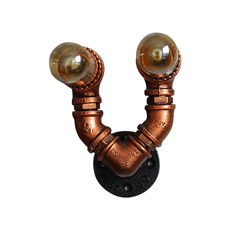 Copper Finish 2 Bulbs Wall Mount Light Rustic Stylish Metal Water Pipe Wall Sconce for Living Room Clearhalo 'Art deco wall lights' 'Cast Iron' 'Glass' 'Industrial wall lights' 'Industrial' 'Middle century wall lights' 'Modern' 'Rustic wall lights' 'Tiffany' 'Traditional wall lights' 'Wall Lamps & Sconces' 'Wall Lights' Lighting' 612812