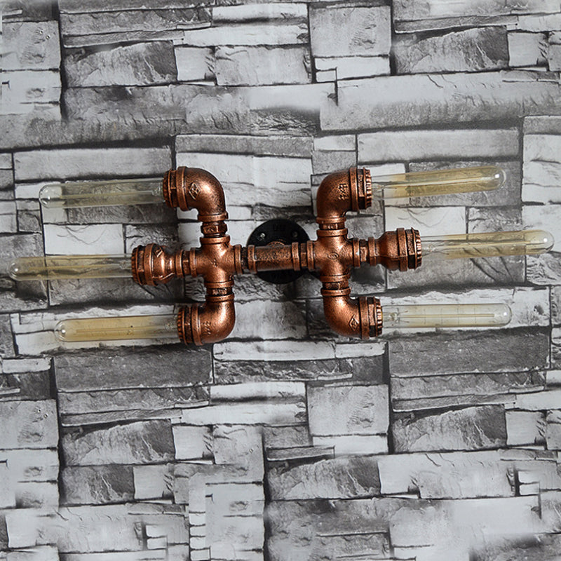 2/3/4 Heads Expose Bulb Wall Lighting with Pipe Design Rustic Weathered Copper Wrought Iron Wall Sconce Lamp 6.0 Weathered Copper Clearhalo 'Art deco wall lights' 'Cast Iron' 'Glass' 'Industrial wall lights' 'Industrial' 'Middle century wall lights' 'Modern' 'Rustic wall lights' 'Tiffany' 'Traditional wall lights' 'Wall Lamps & Sconces' 'Wall Lights' Lighting' 612814