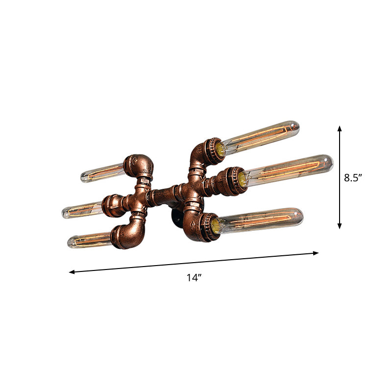 2/3/4 Heads Expose Bulb Wall Lighting with Pipe Design Rustic Weathered Copper Wrought Iron Wall Sconce Lamp Clearhalo 'Art deco wall lights' 'Cast Iron' 'Glass' 'Industrial wall lights' 'Industrial' 'Middle century wall lights' 'Modern' 'Rustic wall lights' 'Tiffany' 'Traditional wall lights' 'Wall Lamps & Sconces' 'Wall Lights' Lighting' 612818