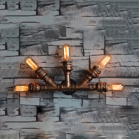 2/3/4 Heads Expose Bulb Wall Lighting with Pipe Design Rustic Weathered Copper Wrought Iron Wall Sconce Lamp 5.0 Weathered Copper Clearhalo 'Art deco wall lights' 'Cast Iron' 'Glass' 'Industrial wall lights' 'Industrial' 'Middle century wall lights' 'Modern' 'Rustic wall lights' 'Tiffany' 'Traditional wall lights' 'Wall Lamps & Sconces' 'Wall Lights' Lighting' 612819