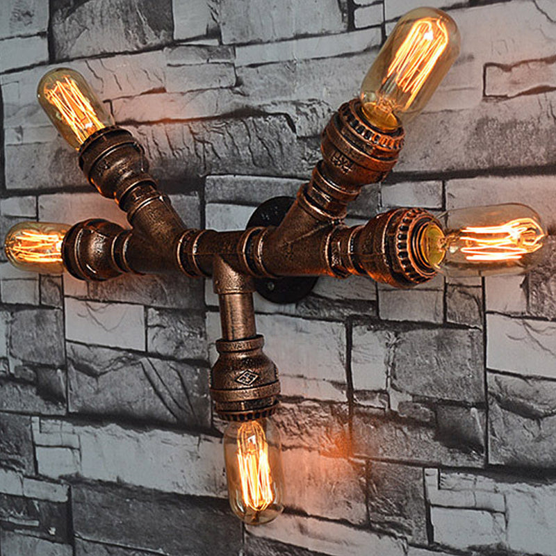 2/3/4 Heads Expose Bulb Wall Lighting with Pipe Design Rustic Weathered Copper Wrought Iron Wall Sconce Lamp Clearhalo 'Art deco wall lights' 'Cast Iron' 'Glass' 'Industrial wall lights' 'Industrial' 'Middle century wall lights' 'Modern' 'Rustic wall lights' 'Tiffany' 'Traditional wall lights' 'Wall Lamps & Sconces' 'Wall Lights' Lighting' 612821