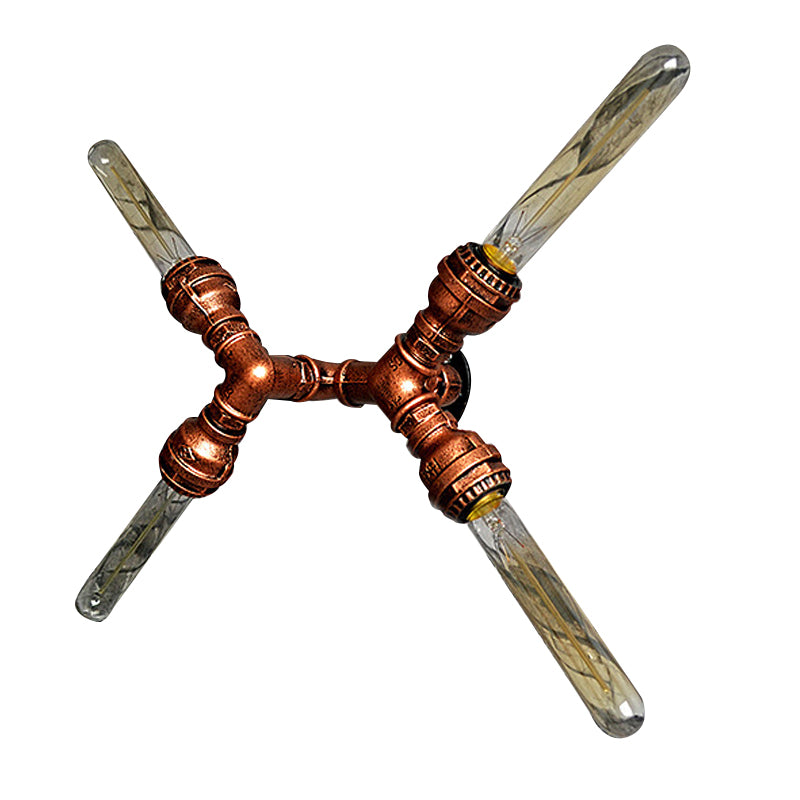 2/3/4 Heads Expose Bulb Wall Lighting with Pipe Design Rustic Weathered Copper Wrought Iron Wall Sconce Lamp Clearhalo 'Art deco wall lights' 'Cast Iron' 'Glass' 'Industrial wall lights' 'Industrial' 'Middle century wall lights' 'Modern' 'Rustic wall lights' 'Tiffany' 'Traditional wall lights' 'Wall Lamps & Sconces' 'Wall Lights' Lighting' 612827