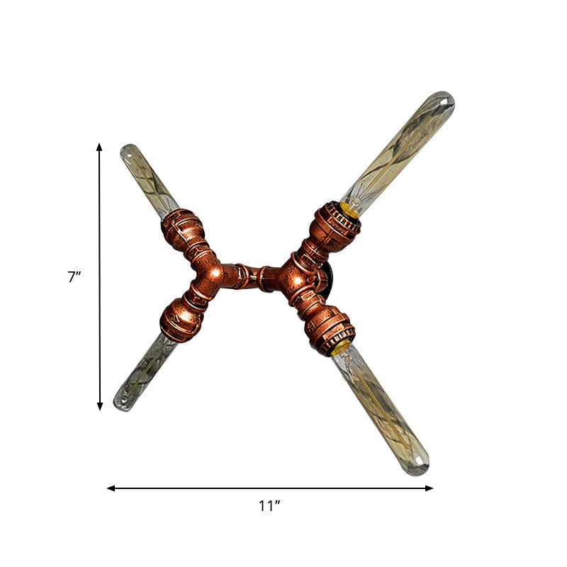 2/3/4 Heads Expose Bulb Wall Lighting with Pipe Design Rustic Weathered Copper Wrought Iron Wall Sconce Lamp Clearhalo 'Art deco wall lights' 'Cast Iron' 'Glass' 'Industrial wall lights' 'Industrial' 'Middle century wall lights' 'Modern' 'Rustic wall lights' 'Tiffany' 'Traditional wall lights' 'Wall Lamps & Sconces' 'Wall Lights' Lighting' 612828