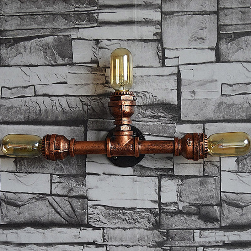 2/3/4 Heads Expose Bulb Wall Lighting with Pipe Design Rustic Weathered Copper Wrought Iron Wall Sconce Lamp 3.0 Weathered Copper Clearhalo 'Art deco wall lights' 'Cast Iron' 'Glass' 'Industrial wall lights' 'Industrial' 'Middle century wall lights' 'Modern' 'Rustic wall lights' 'Tiffany' 'Traditional wall lights' 'Wall Lamps & Sconces' 'Wall Lights' Lighting' 612829