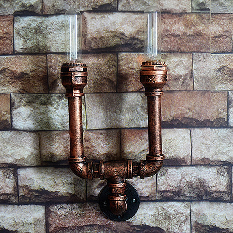2/3/4 Heads Expose Bulb Wall Lighting with Pipe Design Rustic Weathered Copper Wrought Iron Wall Sconce Lamp 2.0 Weathered Copper Clearhalo 'Art deco wall lights' 'Cast Iron' 'Glass' 'Industrial wall lights' 'Industrial' 'Middle century wall lights' 'Modern' 'Rustic wall lights' 'Tiffany' 'Traditional wall lights' 'Wall Lamps & Sconces' 'Wall Lights' Lighting' 612834
