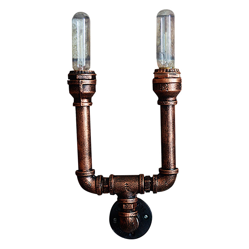 2/3/4 Heads Expose Bulb Wall Lighting with Pipe Design Rustic Weathered Copper Wrought Iron Wall Sconce Lamp Clearhalo 'Art deco wall lights' 'Cast Iron' 'Glass' 'Industrial wall lights' 'Industrial' 'Middle century wall lights' 'Modern' 'Rustic wall lights' 'Tiffany' 'Traditional wall lights' 'Wall Lamps & Sconces' 'Wall Lights' Lighting' 612837