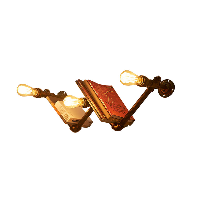3 Lights W-Shaped Wall Light Fixture with Pipe Design Industrial Dark ...