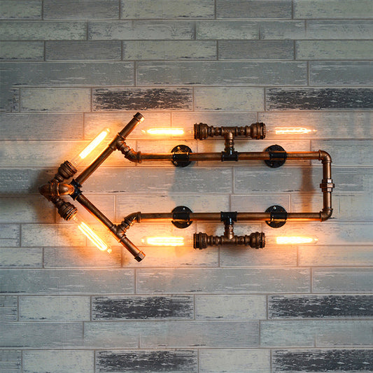 6 Bulbs Arrow Shaped Sconce Lighting with Pipe Retro Industrial Bronze Wrought Iron Wall Lamp for Bathroom Clearhalo 'Art deco wall lights' 'Cast Iron' 'Glass' 'Industrial wall lights' 'Industrial' 'Middle century wall lights' 'Modern' 'Rustic wall lights' 'Tiffany' 'Traditional wall lights' 'Wall Lamps & Sconces' 'Wall Lights' Lighting' 612866