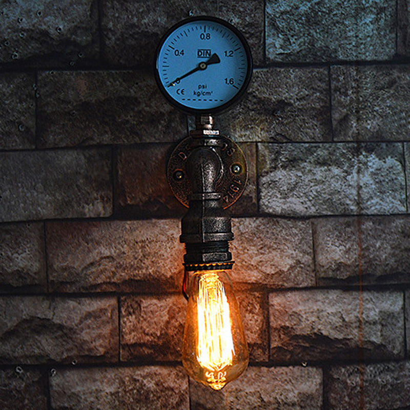 Copper Piped Wall Lamp with Gauge/Valve Decoration Rustic Style Metal 1 Light Living Room Wall Mount Light Clearhalo 'Art deco wall lights' 'Cast Iron' 'Glass' 'Industrial wall lights' 'Industrial' 'Middle century wall lights' 'Modern' 'Rustic wall lights' 'Tiffany' 'Traditional wall lights' 'Wall Lamps & Sconces' 'Wall Lights' Lighting' 612870