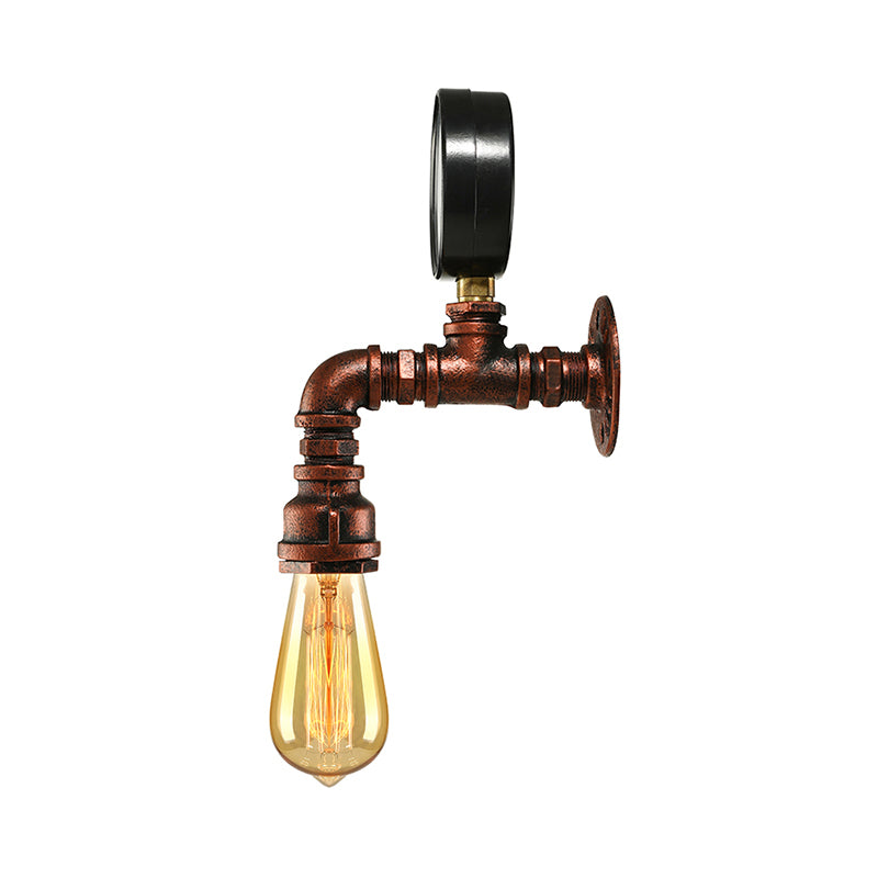 Copper Piped Wall Lamp with Gauge/Valve Decoration Rustic Style Metal 1 Light Living Room Wall Mount Light Clearhalo 'Art deco wall lights' 'Cast Iron' 'Glass' 'Industrial wall lights' 'Industrial' 'Middle century wall lights' 'Modern' 'Rustic wall lights' 'Tiffany' 'Traditional wall lights' 'Wall Lamps & Sconces' 'Wall Lights' Lighting' 612872