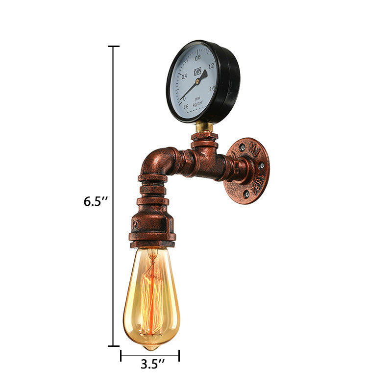 Copper Piped Wall Lamp with Gauge/Valve Decoration Rustic Style Metal 1 Light Living Room Wall Mount Light Clearhalo 'Art deco wall lights' 'Cast Iron' 'Glass' 'Industrial wall lights' 'Industrial' 'Middle century wall lights' 'Modern' 'Rustic wall lights' 'Tiffany' 'Traditional wall lights' 'Wall Lamps & Sconces' 'Wall Lights' Lighting' 612873