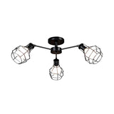 Global Metal Semi Mount Lighting with Wire Frame Vintage 3/5/8 Heads Bedroom Adjustable Ceiling Mounted Light in Black Clearhalo 'Ceiling Lights' 'Close To Ceiling Lights' 'Close to ceiling' 'Semi-flushmount' Lighting' 612882
