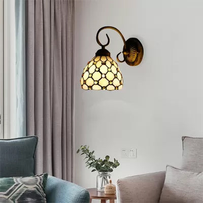 Mini Sconce Light Tiffany Style Stained Glass Single Light Wall Mount Light for Bedroom Yellow Dome Clearhalo 'Industrial' 'Middle century wall lights' 'Tiffany wall lights' 'Tiffany' 'Wall Lamps & Sconces' 'Wall Lights' Lighting' 6129